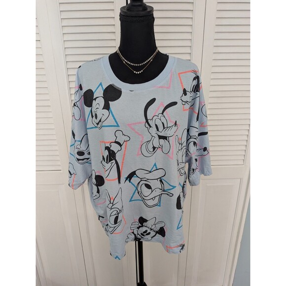 Disney Mickey Mouse T-shirt Women's XL Blue Pink Goofy Daisy Minnie Characters - Picture 1 of 14